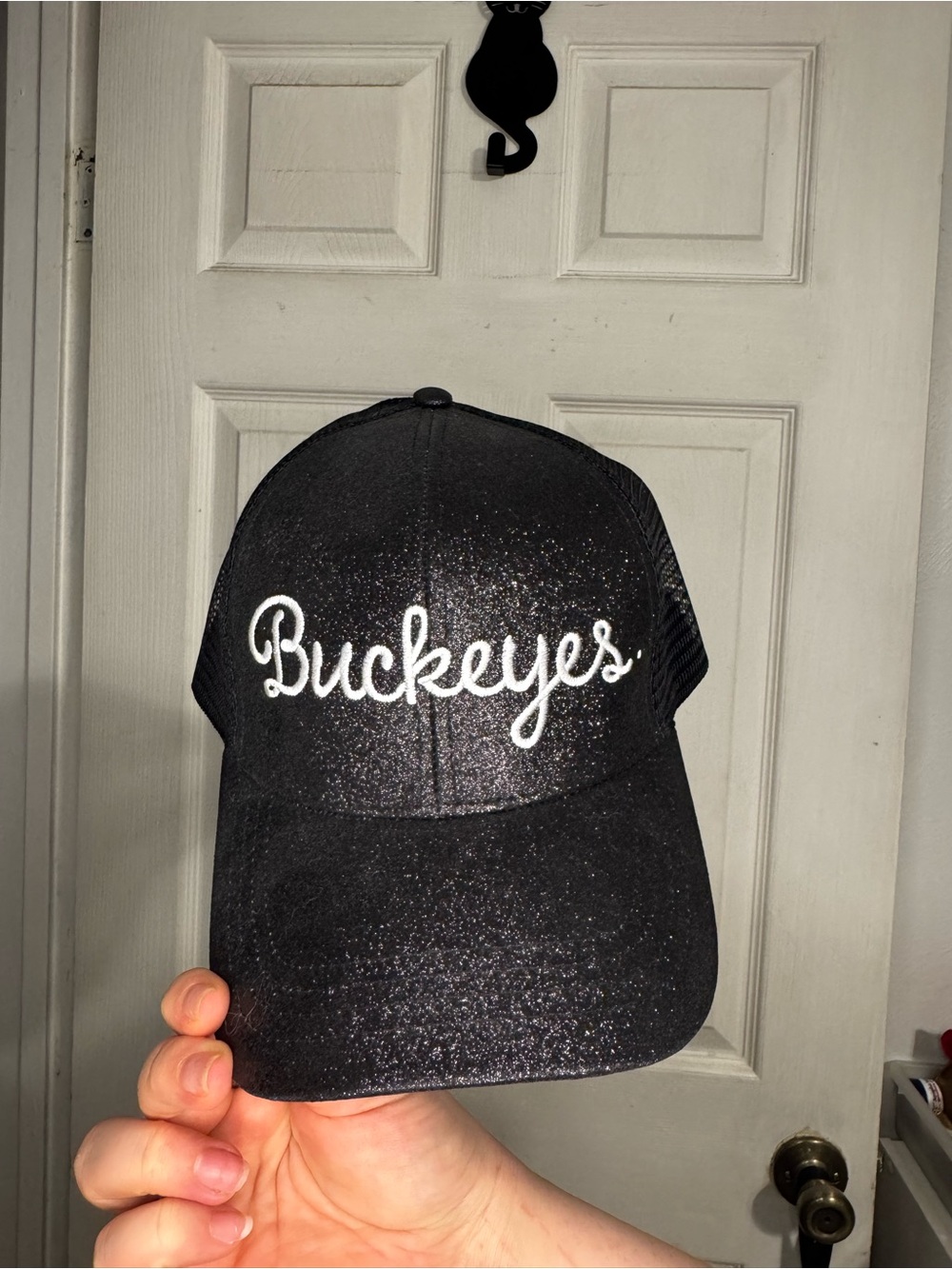 The Wild Collective Buckeyes Glitter Trucker Hat | The Ohio State Black Mesh